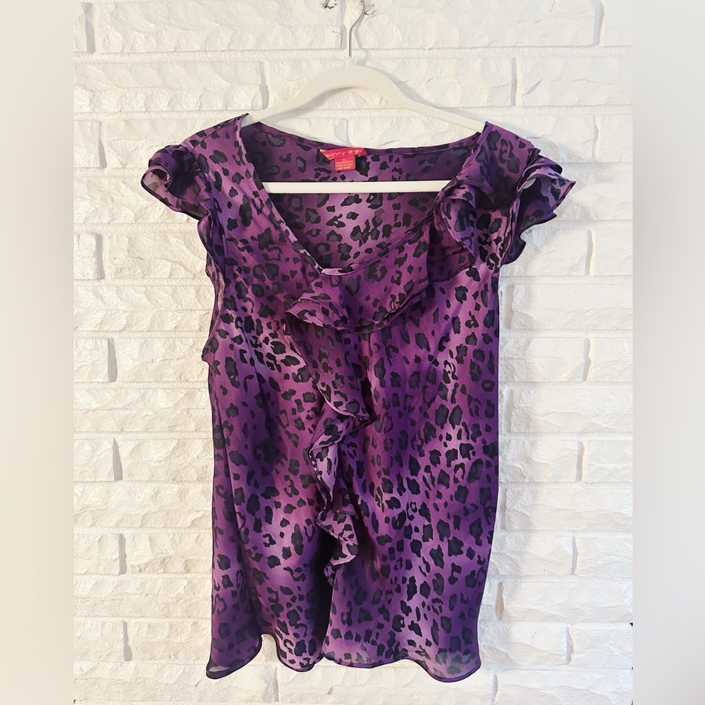 Sunny Leigh Purple Leopard Ruffle Sleeveless Top